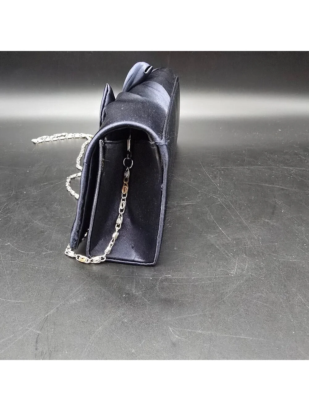 Vintage Style Navy Blue Satin Evening Clutch Bag | Classy Pleated Bow Purse